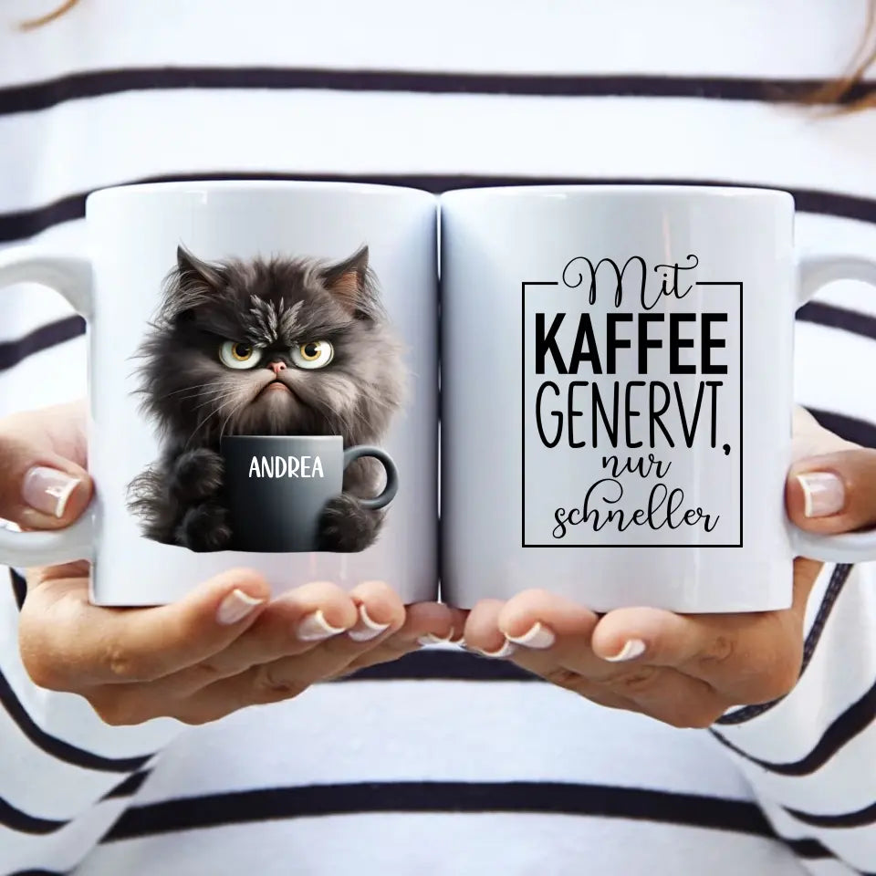 Katzen Tasse Morgenmuffel personalisiert mit Namen – Geschenk Katzenliebhaber Kaffeetasse – manoprints