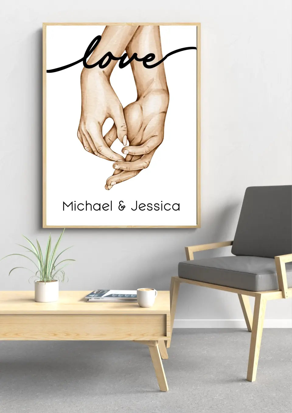 Hand in Hand Poster an der Wand – Personalisiertes Geschenk für Paare