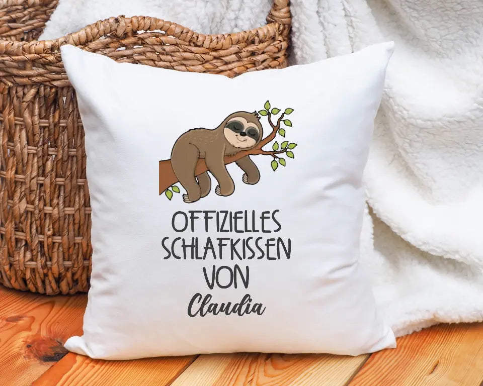 Offizielles Schlafkissen Faultier personalisiert – Witziges Kissen mit Namen für Faultier-Fans