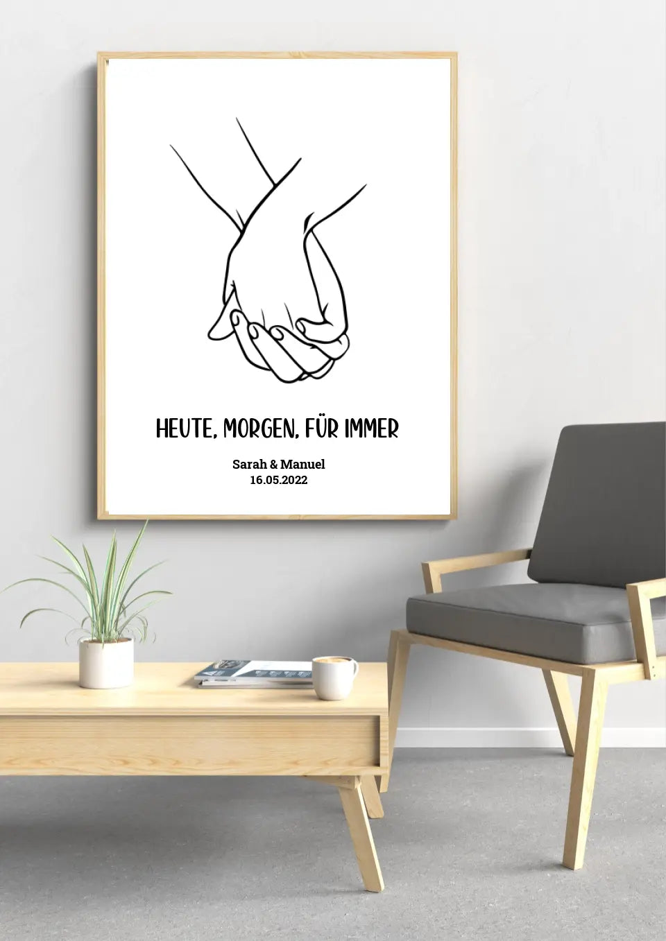 Hand in Hand Poster an der Wand – Personalisiertes Geschenk für Paare