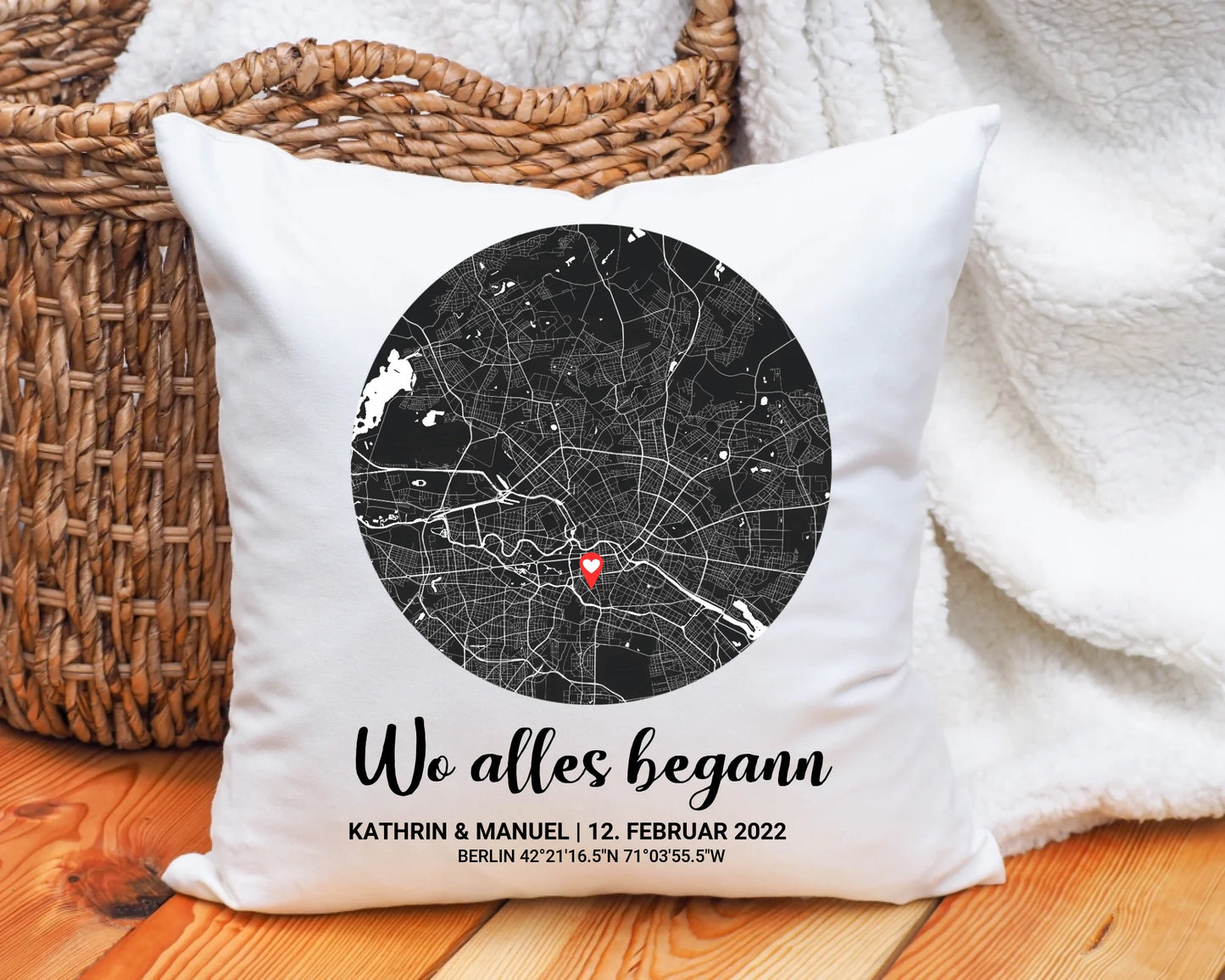 Wo alles begann Kissen personalisiert – Paar-Geschenk mit Koordinaten & Datum
