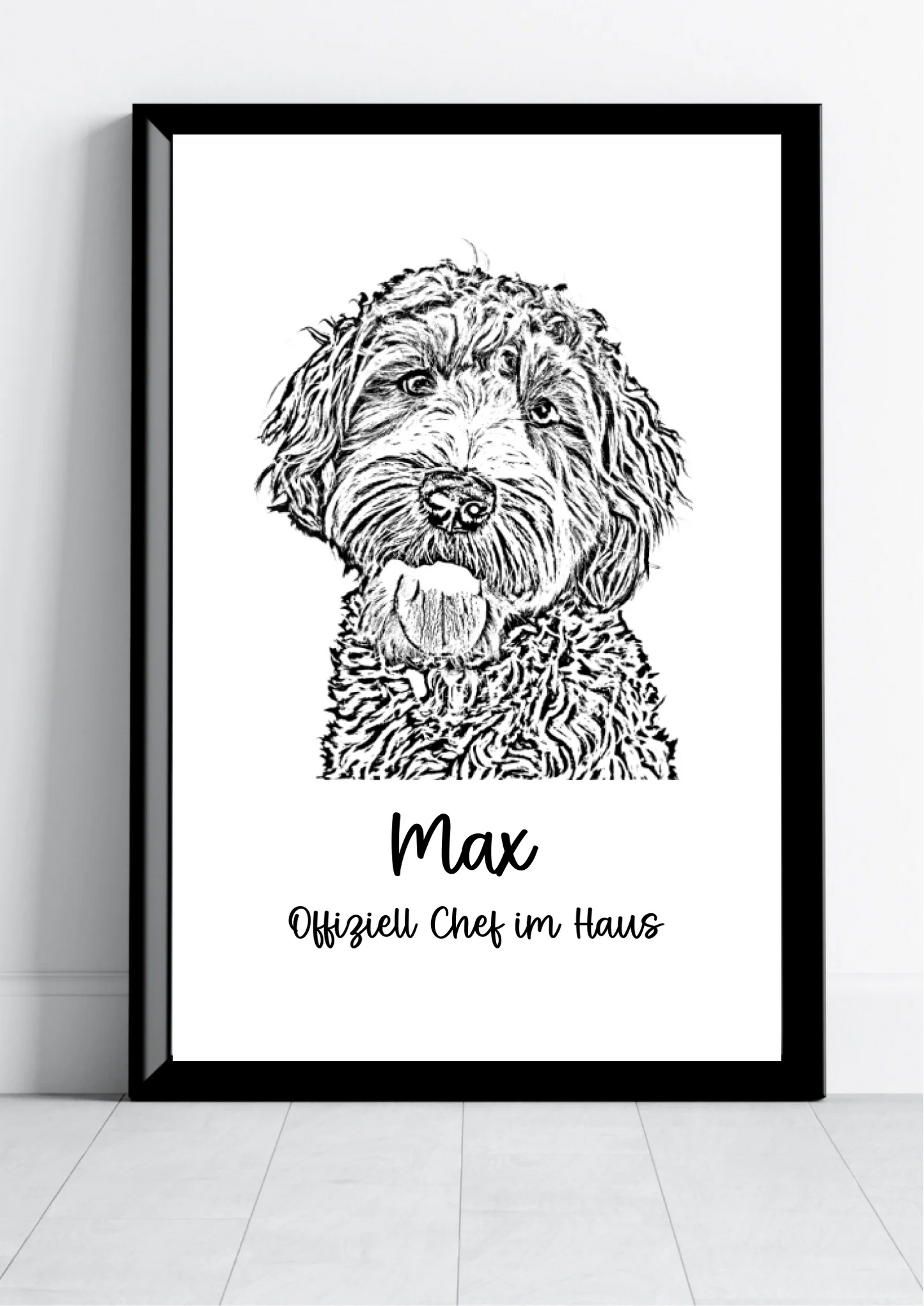 Tierportrait Sketch Poster – Beispiel mit eigenem Haustier-Foto personalisiert
