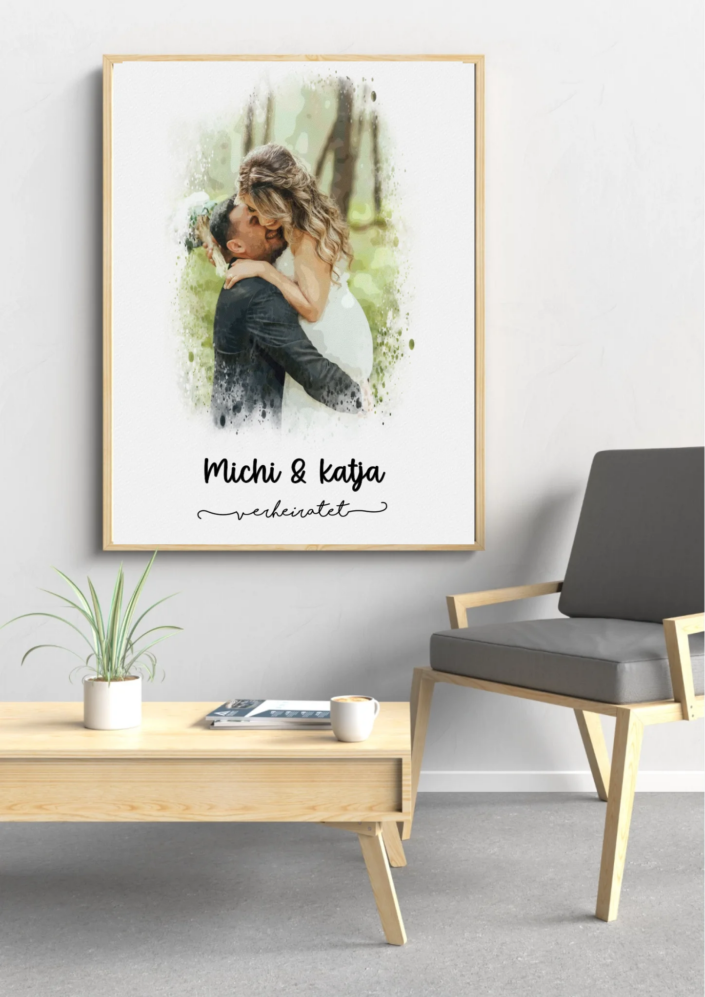 Personalisiertes Paarposter im Aquarell-Stil mit Foto & Namen