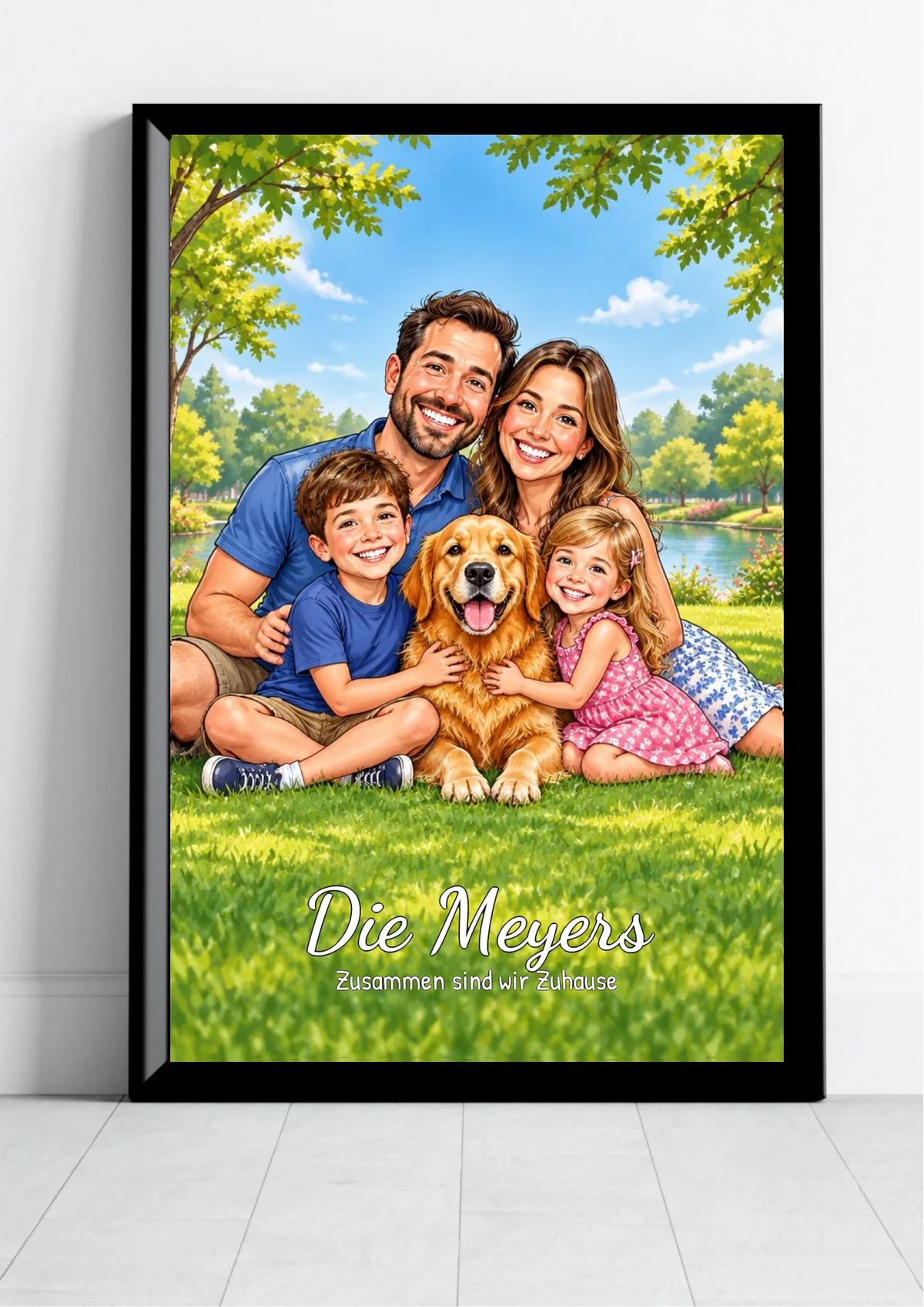 Familienposter Karikatur nach Foto – Personalisiert mit Familiennamen