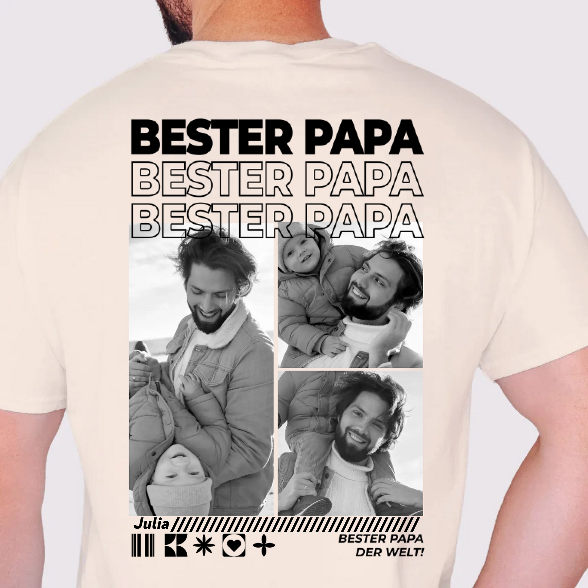 Papa T-Shirt mit Fotos – Detailansicht personalisierter Foto-Aufdruck