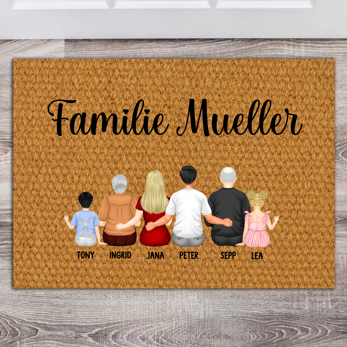 Familien Fußmatte – Personalisiert mit Namen & Wunschfiguren