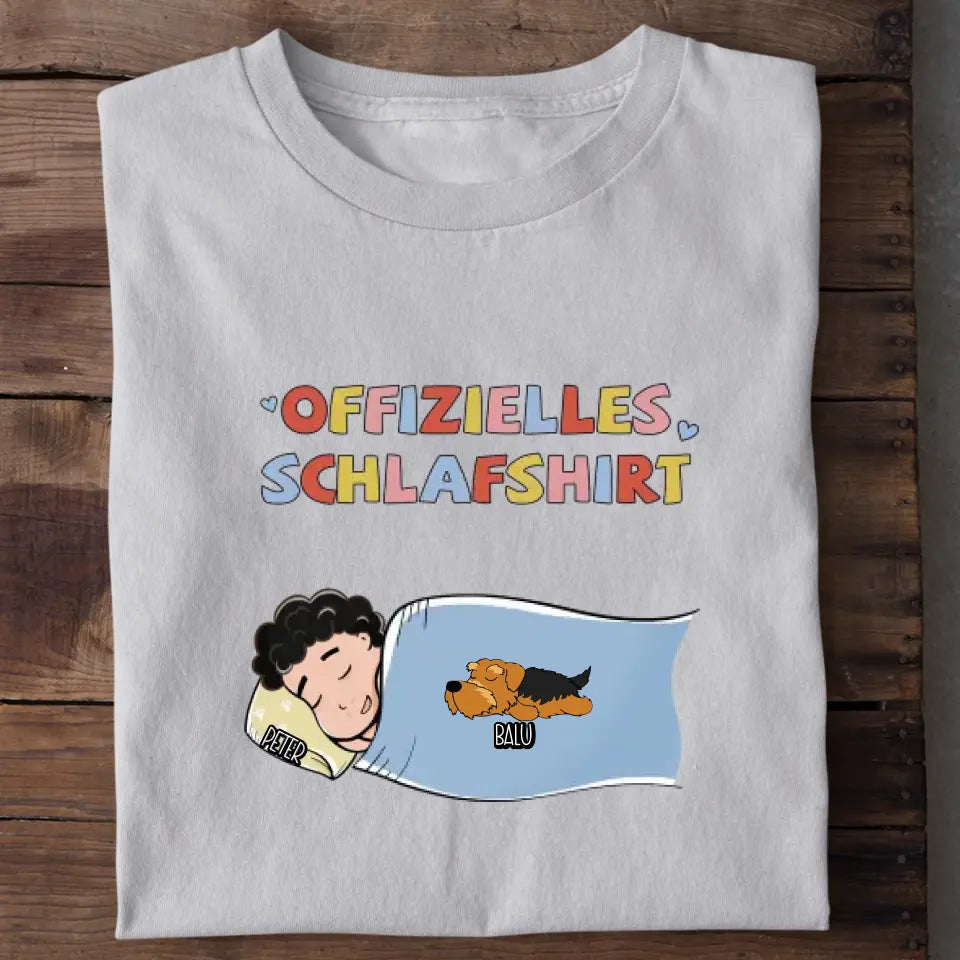 Offizielles Schlafshirt Hundebesitzer – Detailansicht Aufdruck Hunde-Schlafshirt