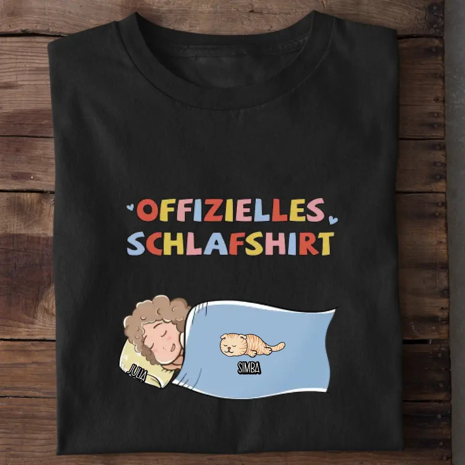 Offizielles Schlafshirt Katzenbesitzer – Lifestyle Foto personalisiertes Schlafshirt