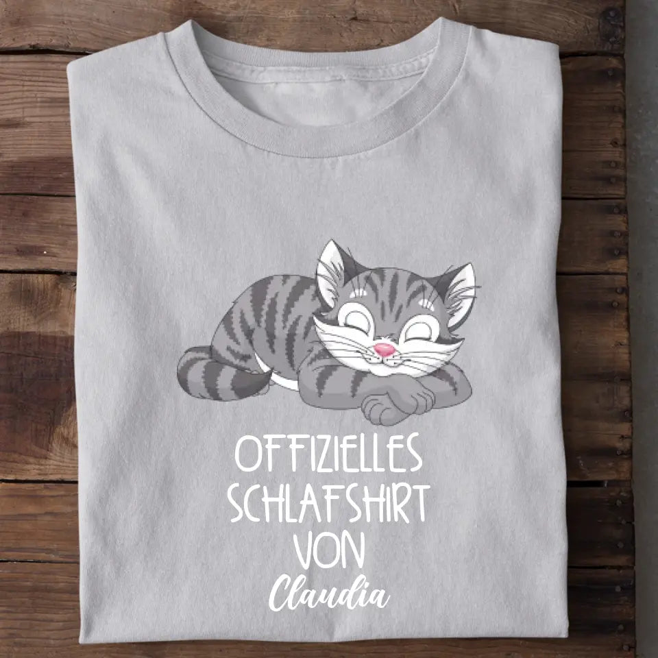 Offizielles Schlafshirt Katze – Detailansicht Katzen-Aufdruck personalisiert