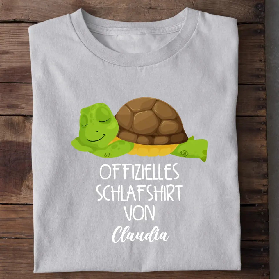 Offizielles Schlafshirt Schildkröte – Detailansicht Aufdruck personalisiert