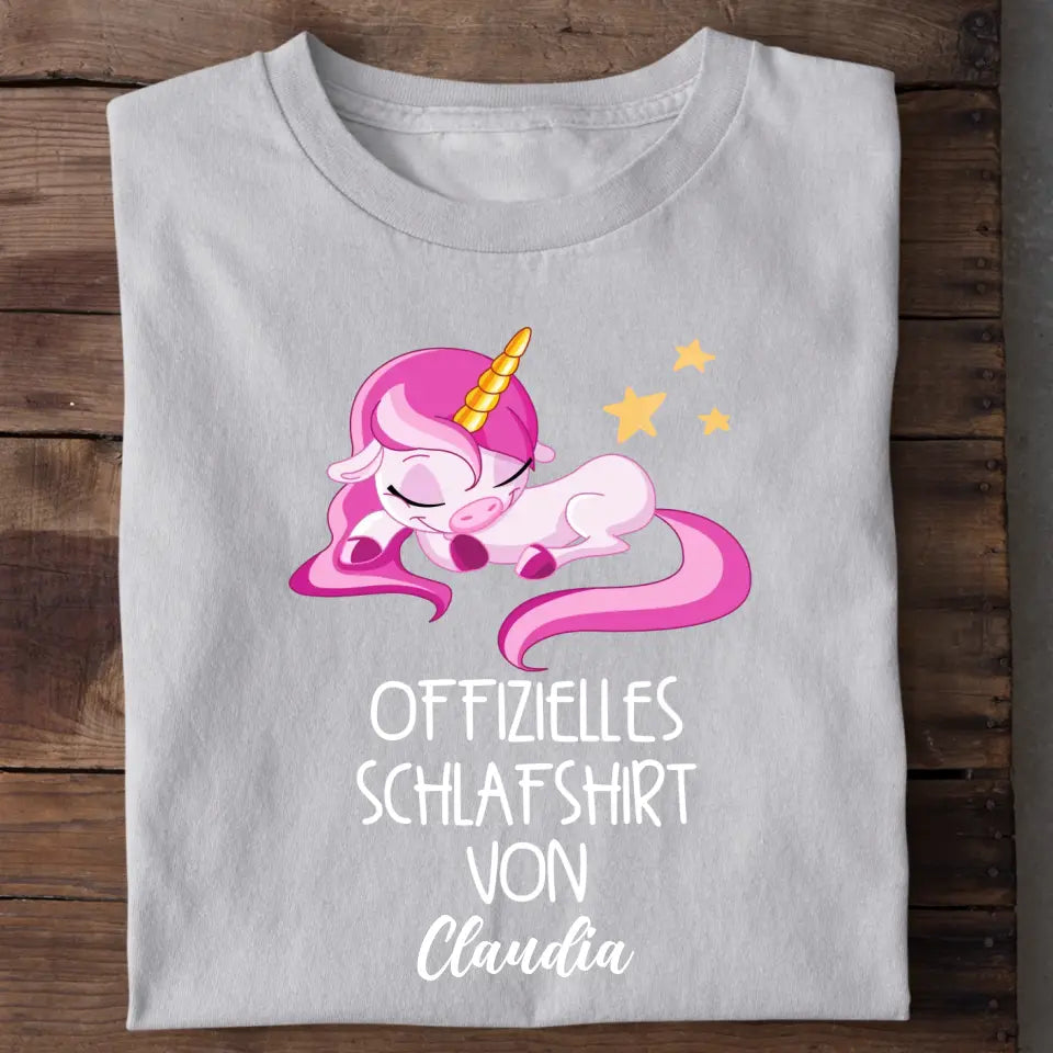 Offizielles Schlafshirt Einhorn – Detailansicht Einhorn-Aufdruck personalisiert