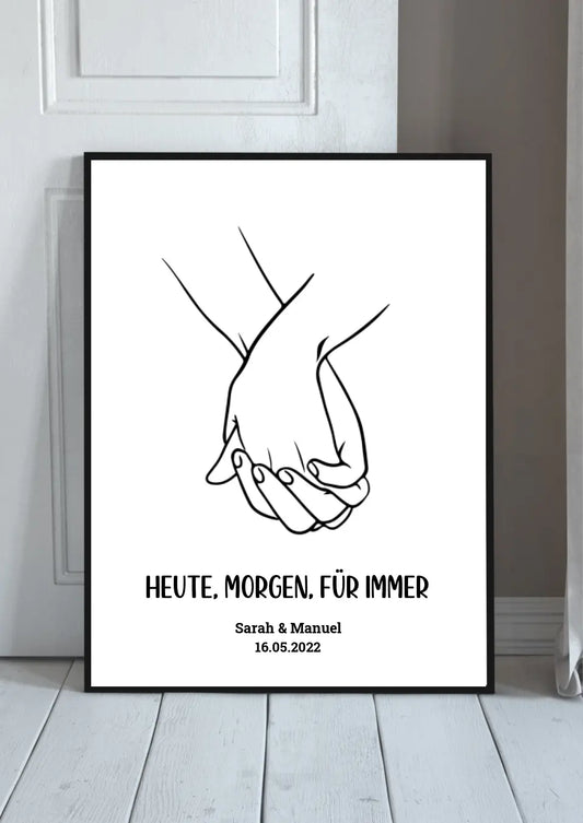 Hand in Hand Poster personalisiert – Romantisches Paar-Geschenk mit Namen & Datum