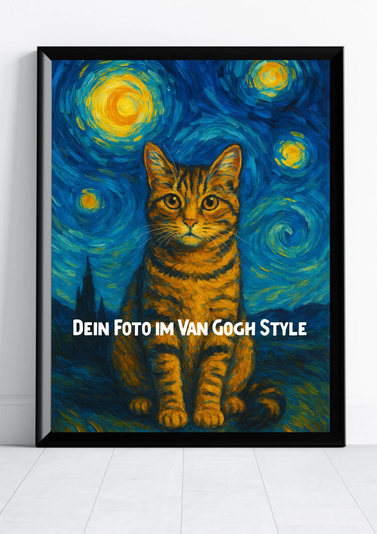 Van Gogh Poster mit eigenem Foto – Frontansicht im schwarzen Rahmen