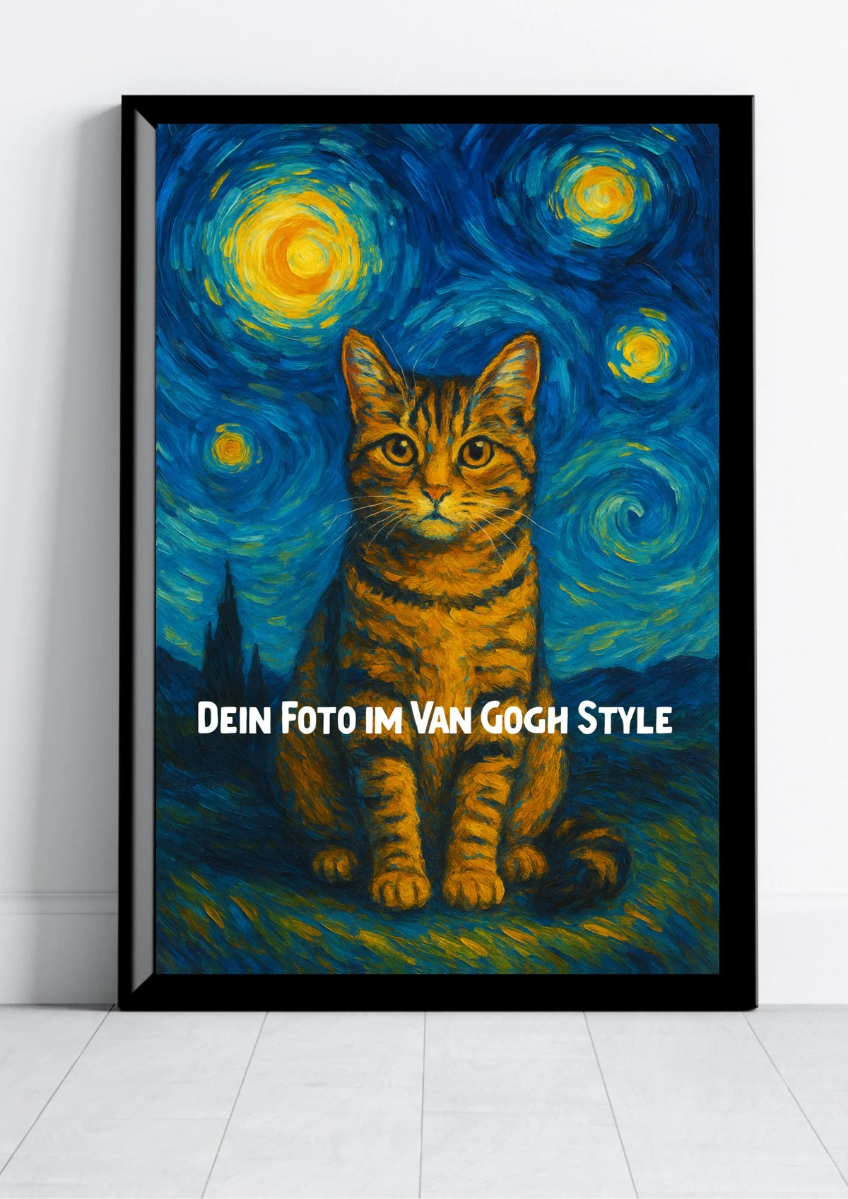 Van Gogh Poster personalisiert – schräge Seitenansicht im schwarzen Rahmen