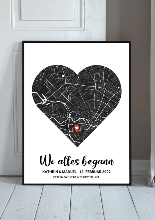 Wo alles begann Poster personalisiert – Liebesgeschenk mit Koordinaten & Datum