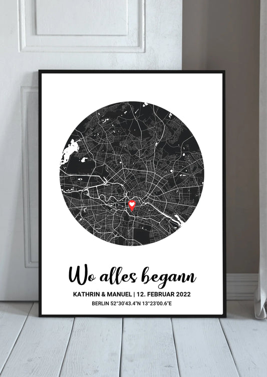 Wo alles begann Poster personalisiert – Bild mit Koordinaten als Paar-Geschenk