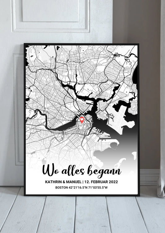 Wo alles begann Poster personalisiert – Romantisches Geschenk für Paare mit Koordinaten & Datum