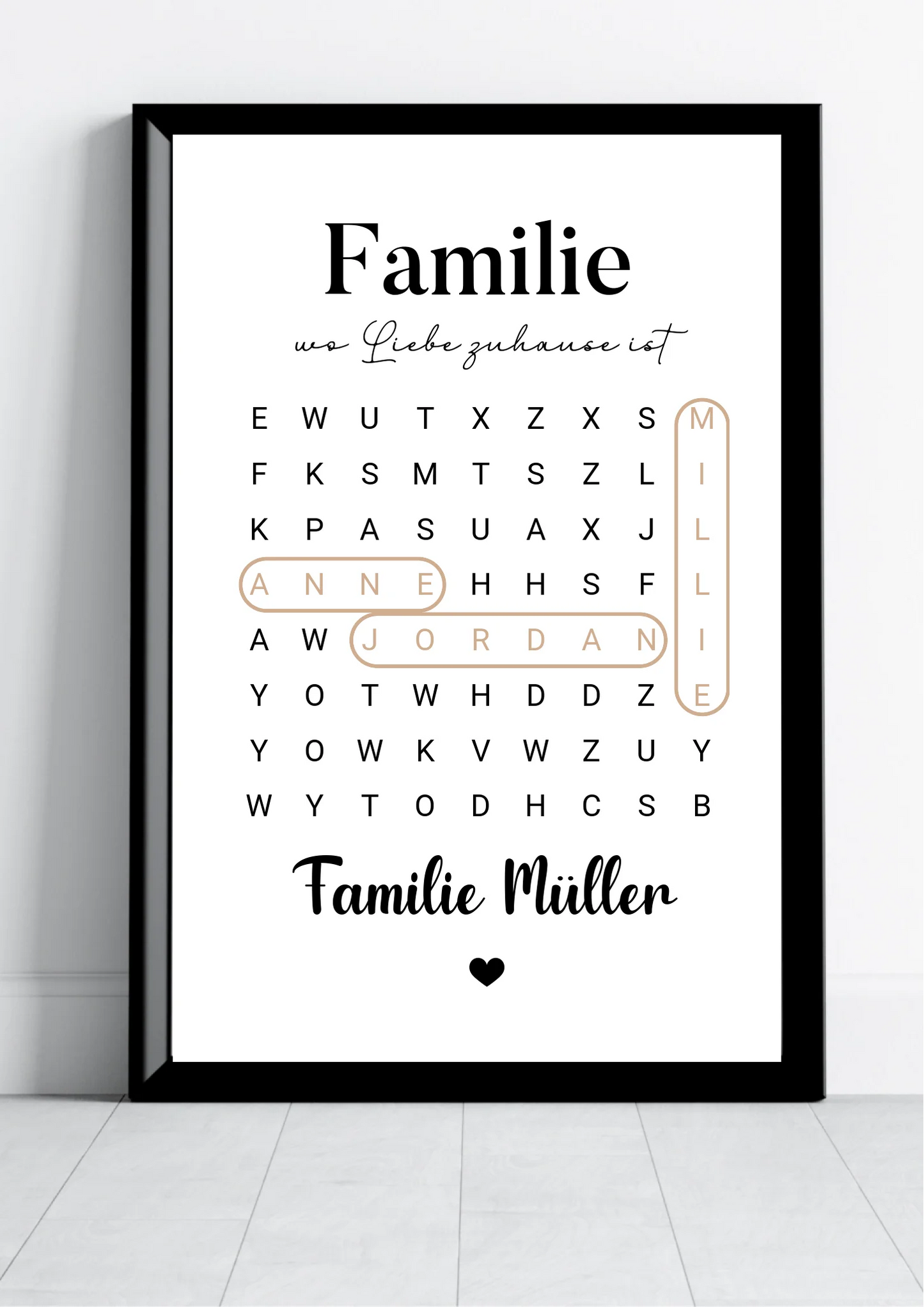 Familien Suchrätsel Poster personalisiert mit Namen – Wandbild als Familiengeschenk