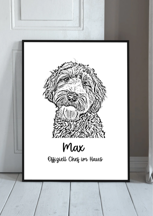 Personalisiertes Tierportrait im Sketch-Stil – Poster mit Haustier-Foto für Hunde & Katzen