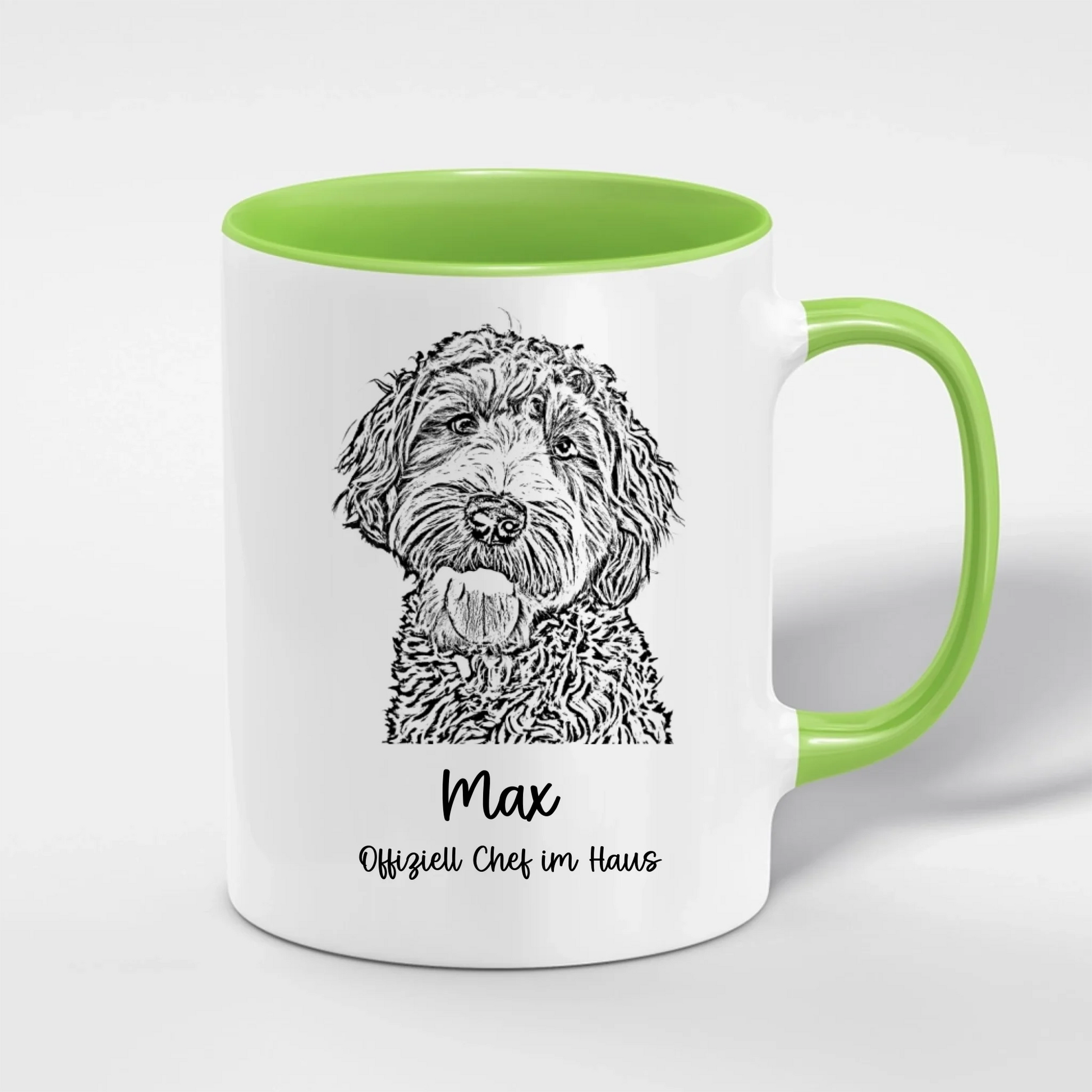 Tierportrait Tasse – Detailansicht personalisierter Sketch-Aufdruck