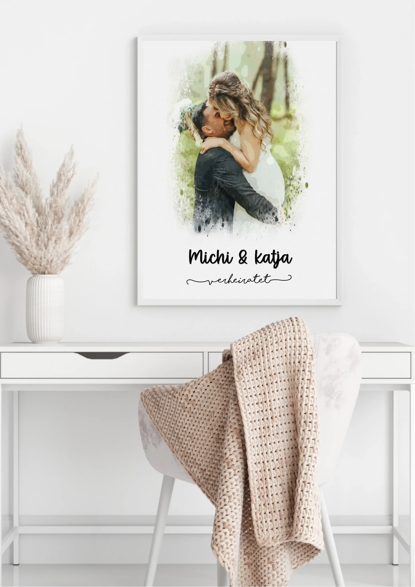Personalisiertes Paarposter im Aquarell-Stil mit Foto & Namen