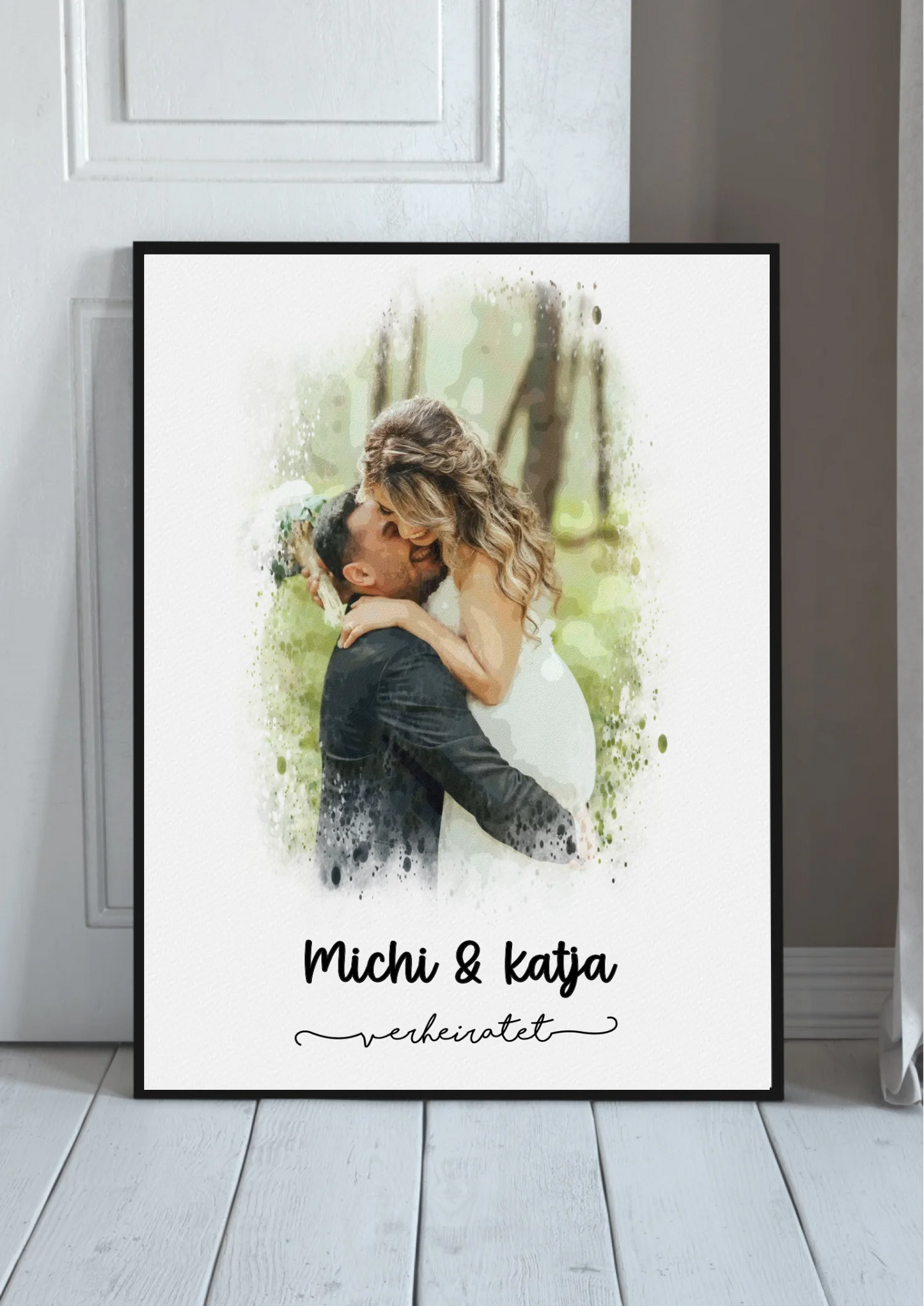 Personalisiertes Paarposter im Aquarell-Stil mit Foto & Namen