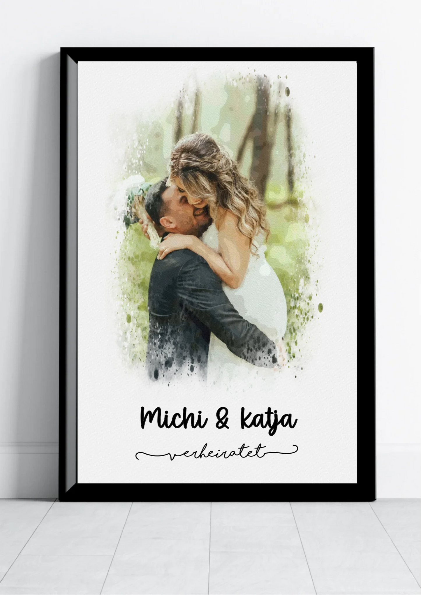Personalisiertes Paarposter im Aquarell-Stil mit Foto & Namen