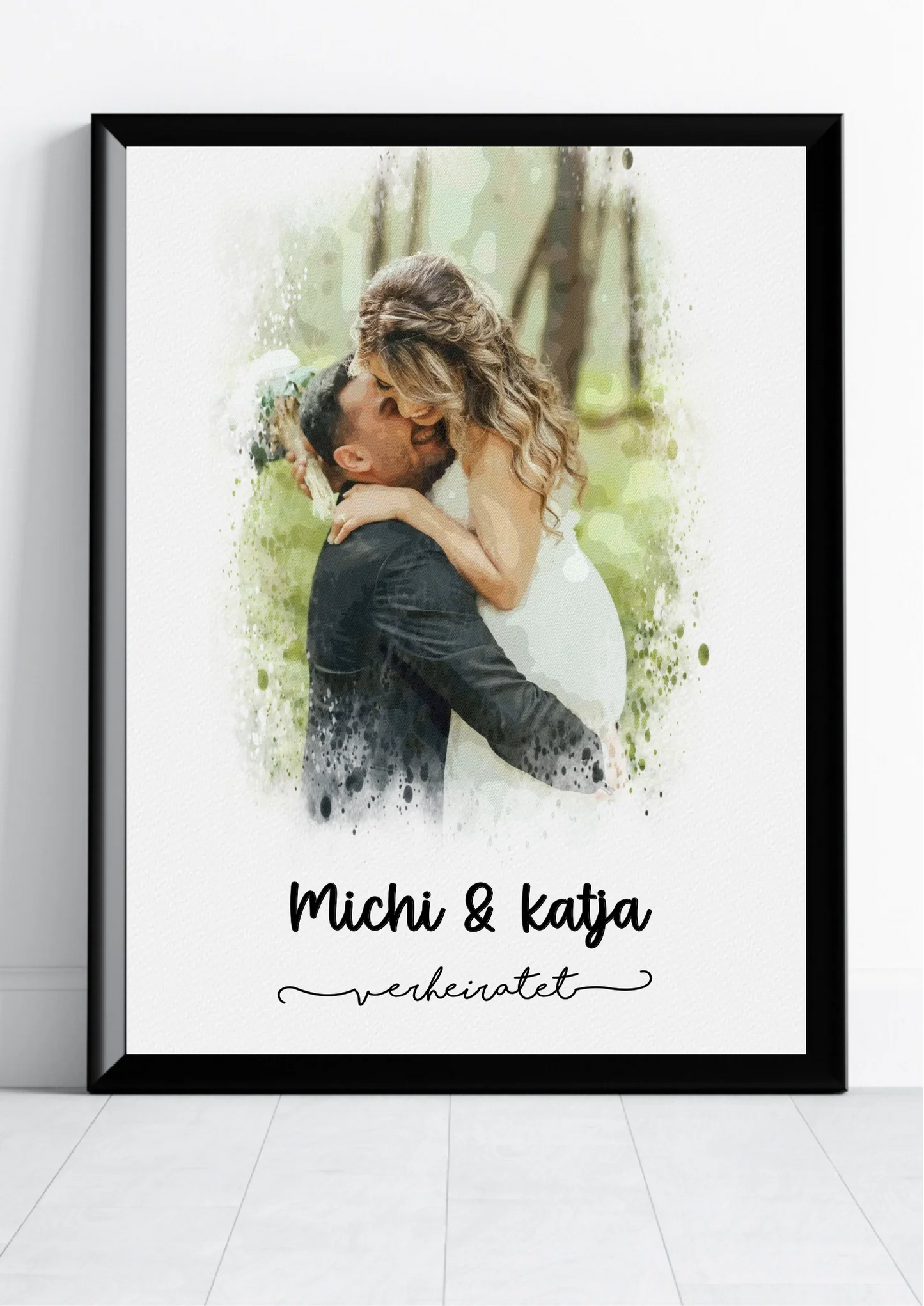Personalisiertes Paarposter im Aquarell-Stil mit Foto & Namen
