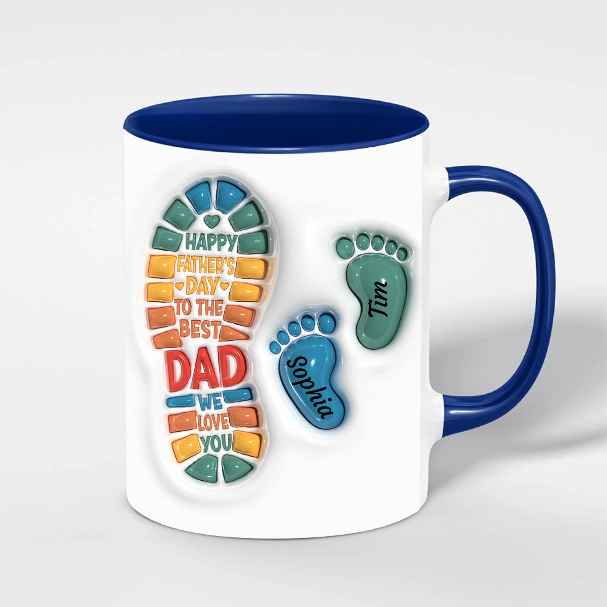 Papa Tasse Kinderfüße – Detailansicht des personalisierten Fußabdruck-Motivs