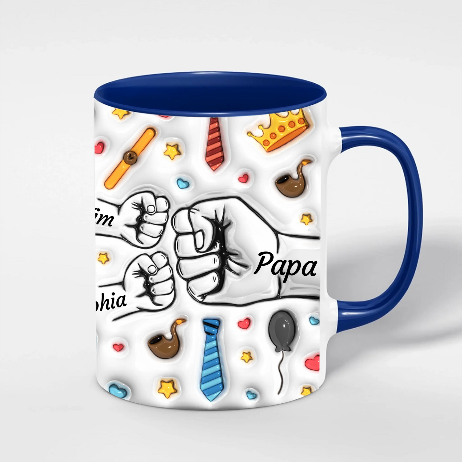 Best Dad Ever Papa Tasse – Detailansicht des personalisierten Schriftzugs