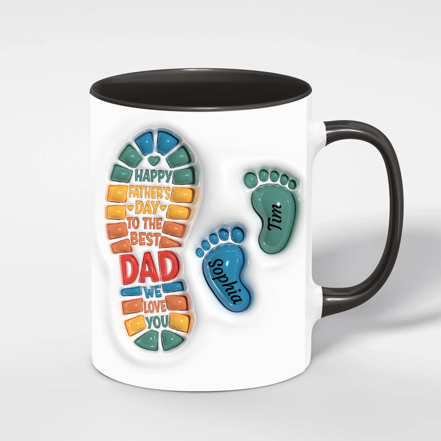 Papa Tasse mit Kinderfüßen – Beispiel mit Namen für mehrere Kinder