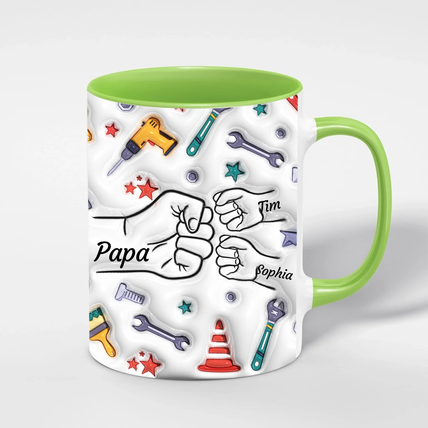 Werkzeug Papa Tasse – verschiedene Farbvarianten der personalisierten Tasse
