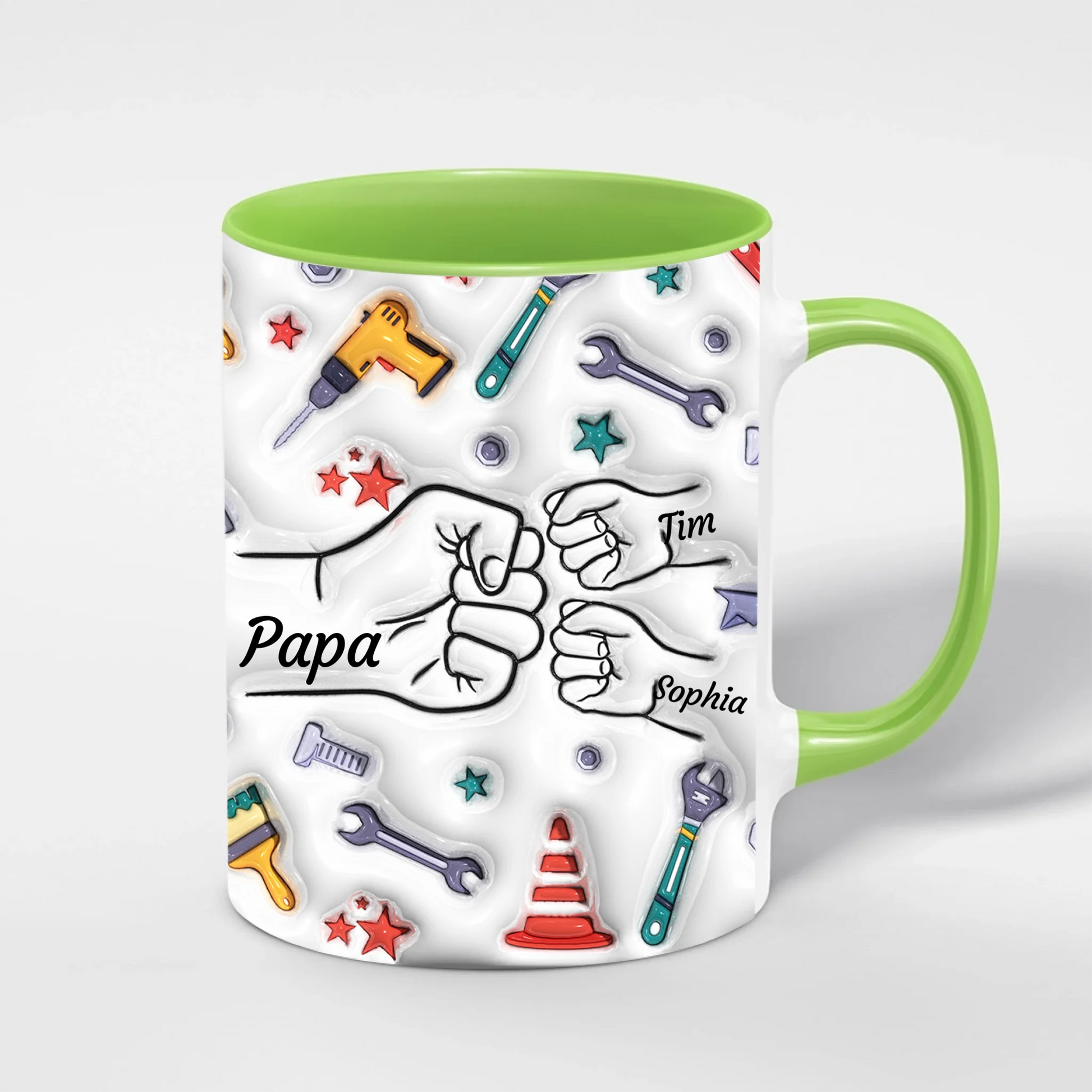 Werkzeug Papa Tasse – verschiedene Farbvarianten der personalisierten Tasse