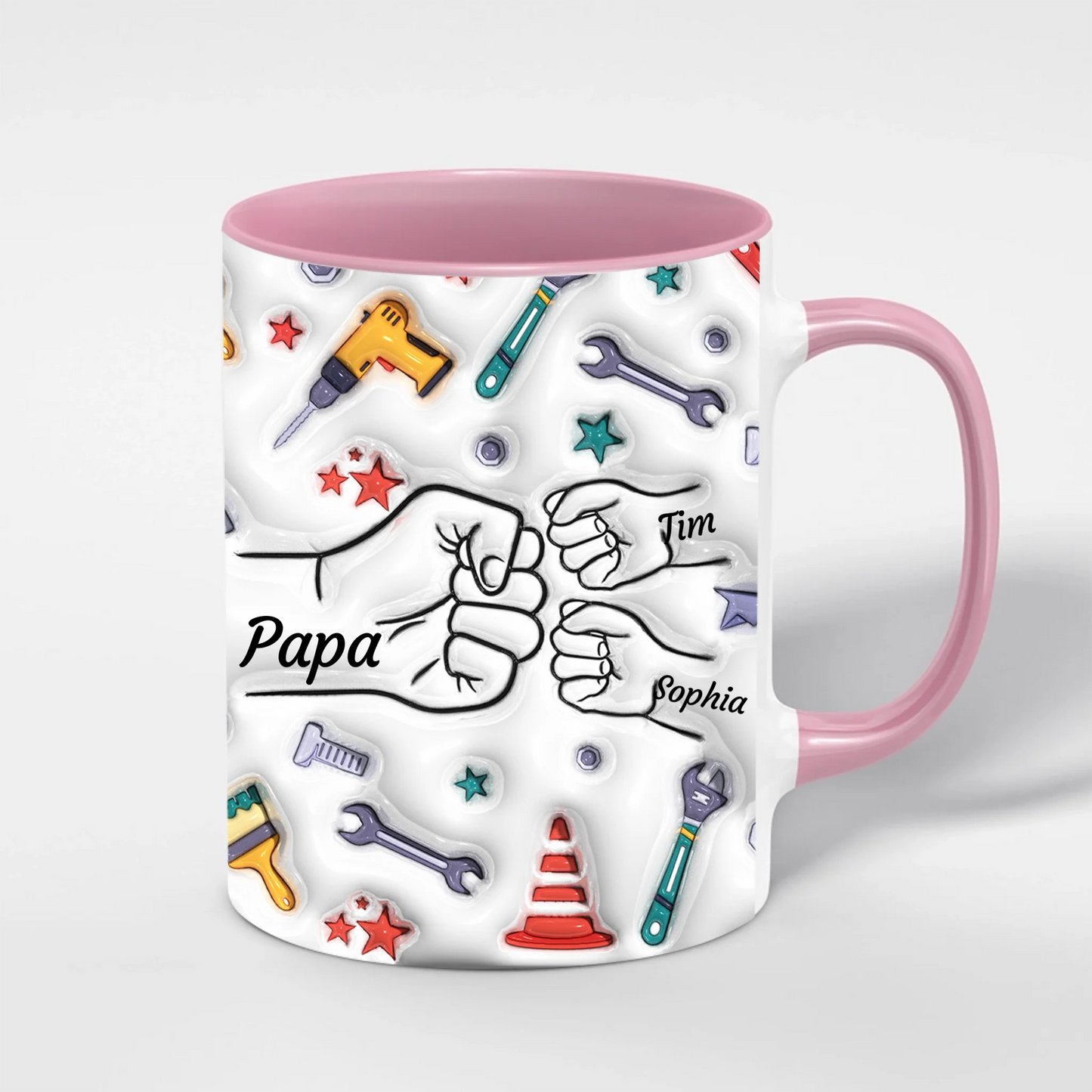 Papa Tasse mit Werkzeug-Motiv – Lifestyle Aufnahme der Kaffeetasse für Papa