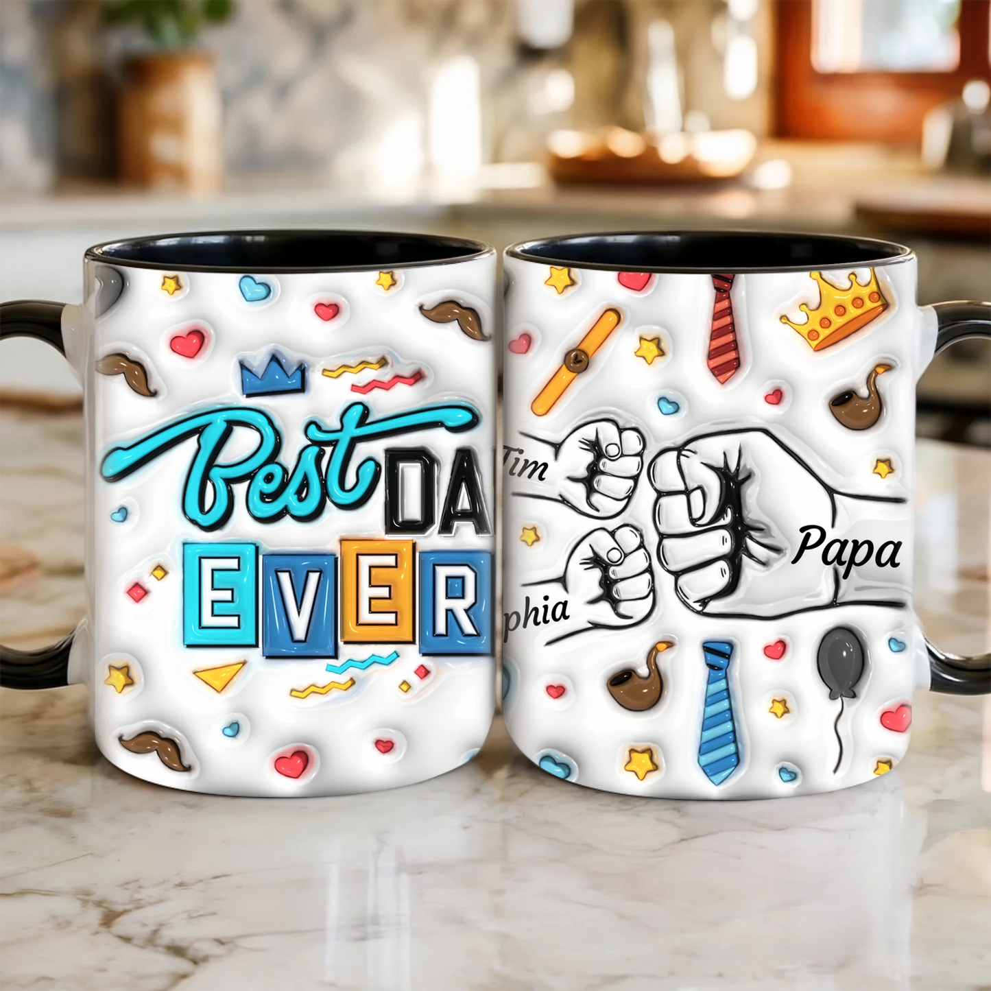 Personalisierte „Best Dad Ever“ Papa Tasse mit Namen – Geschenk für Papa