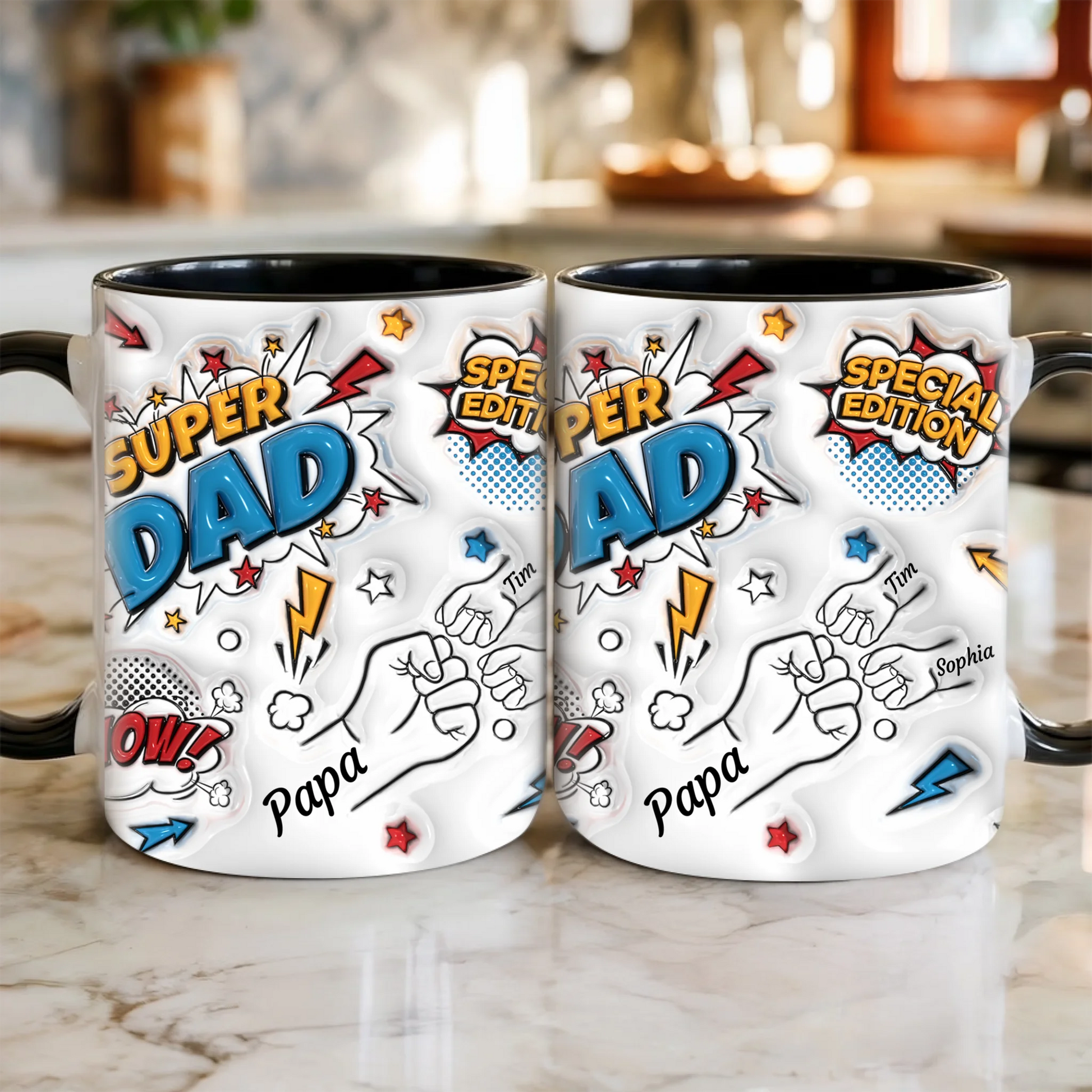 Personalisierte Papa Tasse „Super Dad“ mit Kindernamen – Geschenk für Papa