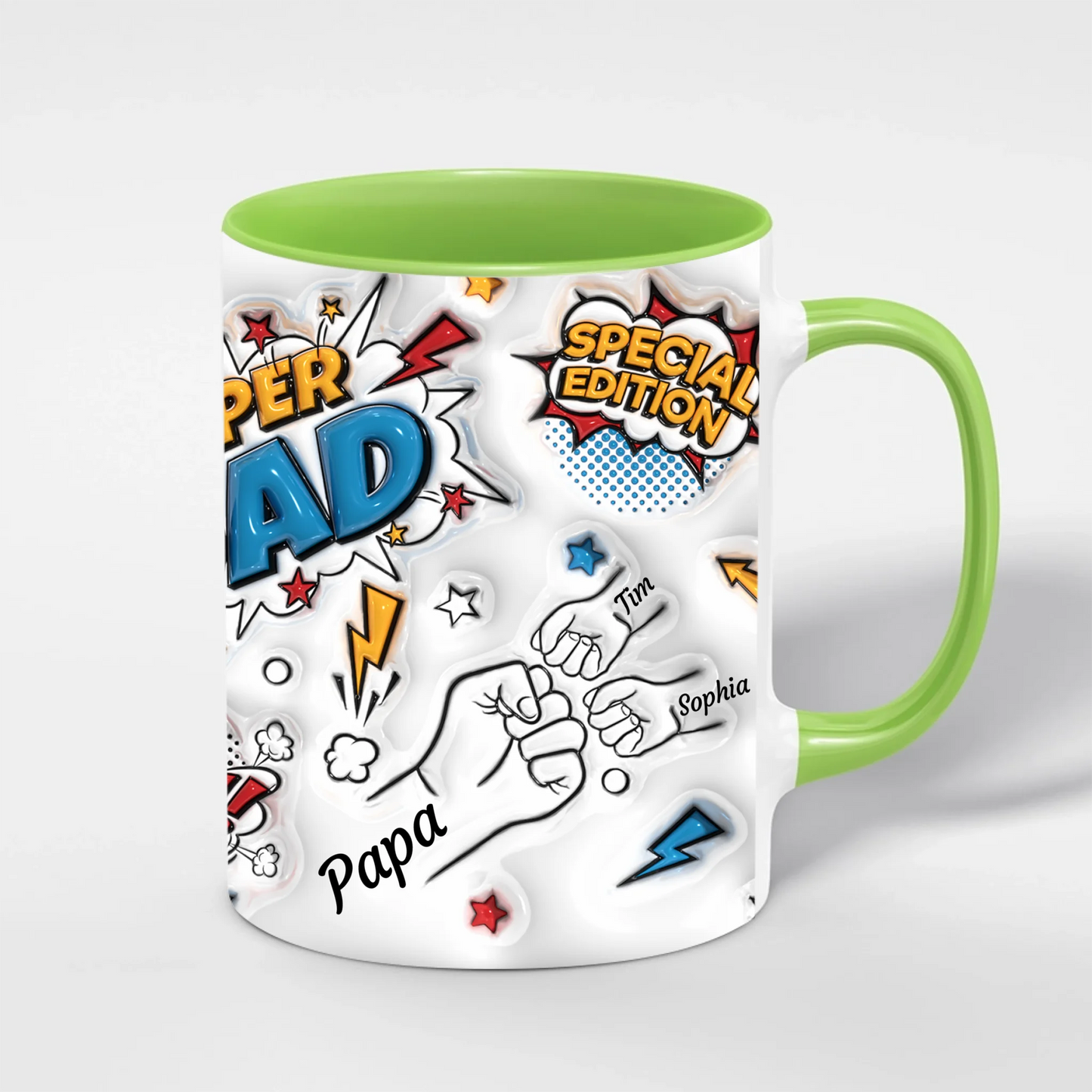Super Dad Tasse – verschiedene Farbvarianten der personalisierten Papa-Tasse