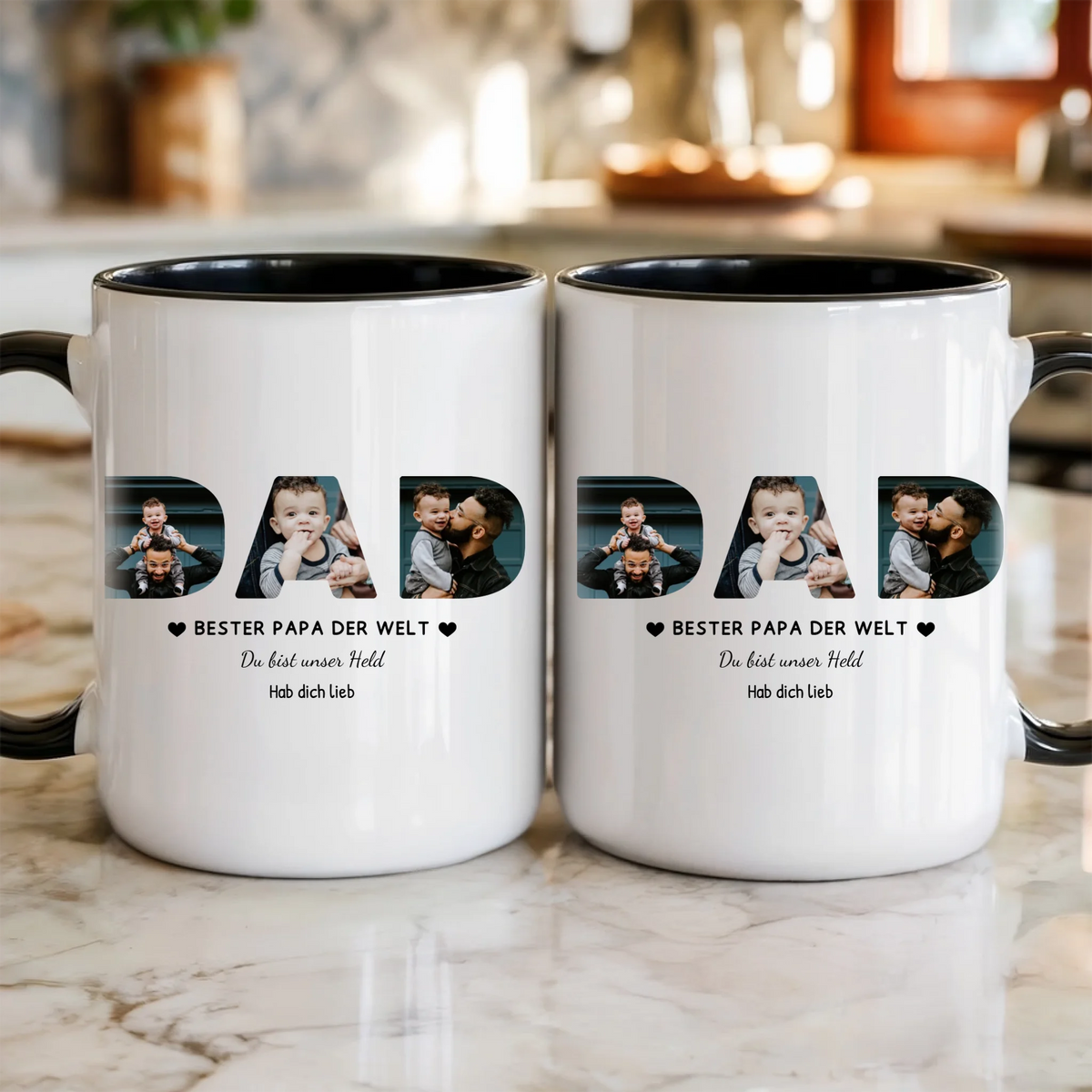 Papa Tasse mit 3 Fotos – Personalisiert mit Spruch & Grußzeile