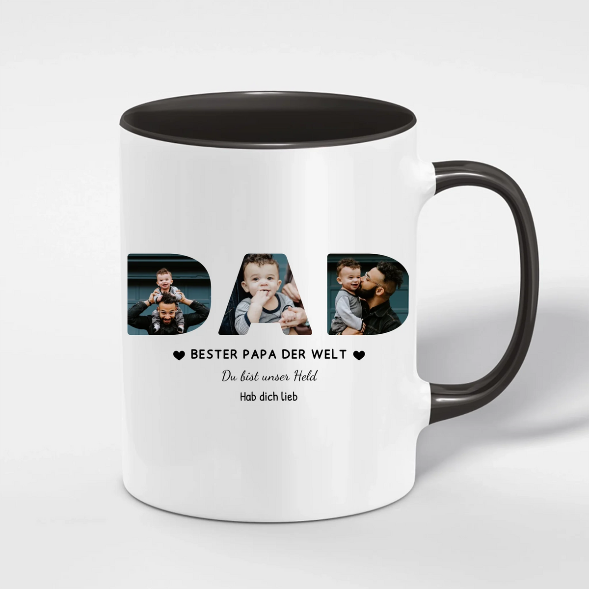 Papa Tasse mit 3 Fotos – Personalisiert mit Spruch & Grußzeile