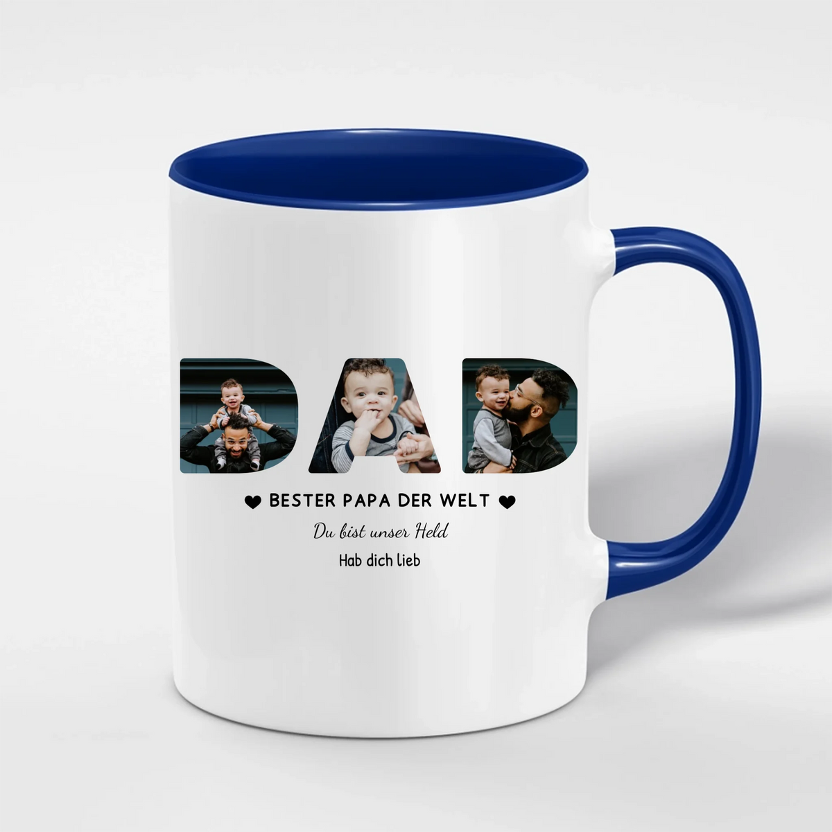 Papa Tasse mit 3 Fotos – Personalisiert mit Spruch & Grußzeile