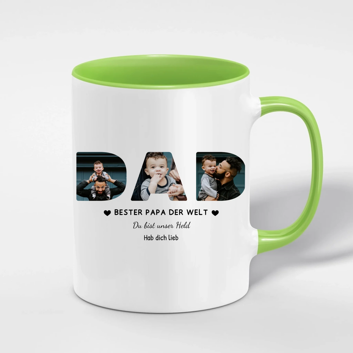 Papa Tasse mit 3 Fotos – Personalisiert mit Spruch & Grußzeile