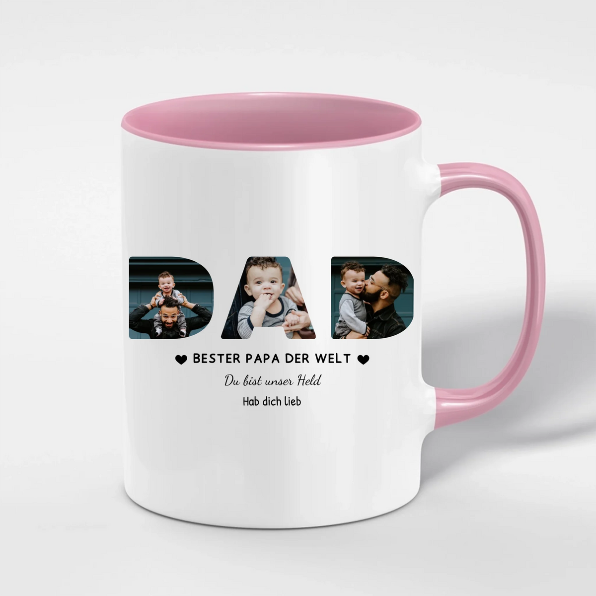 Papa Tasse mit 3 Fotos – Personalisiert mit Spruch & Grußzeile