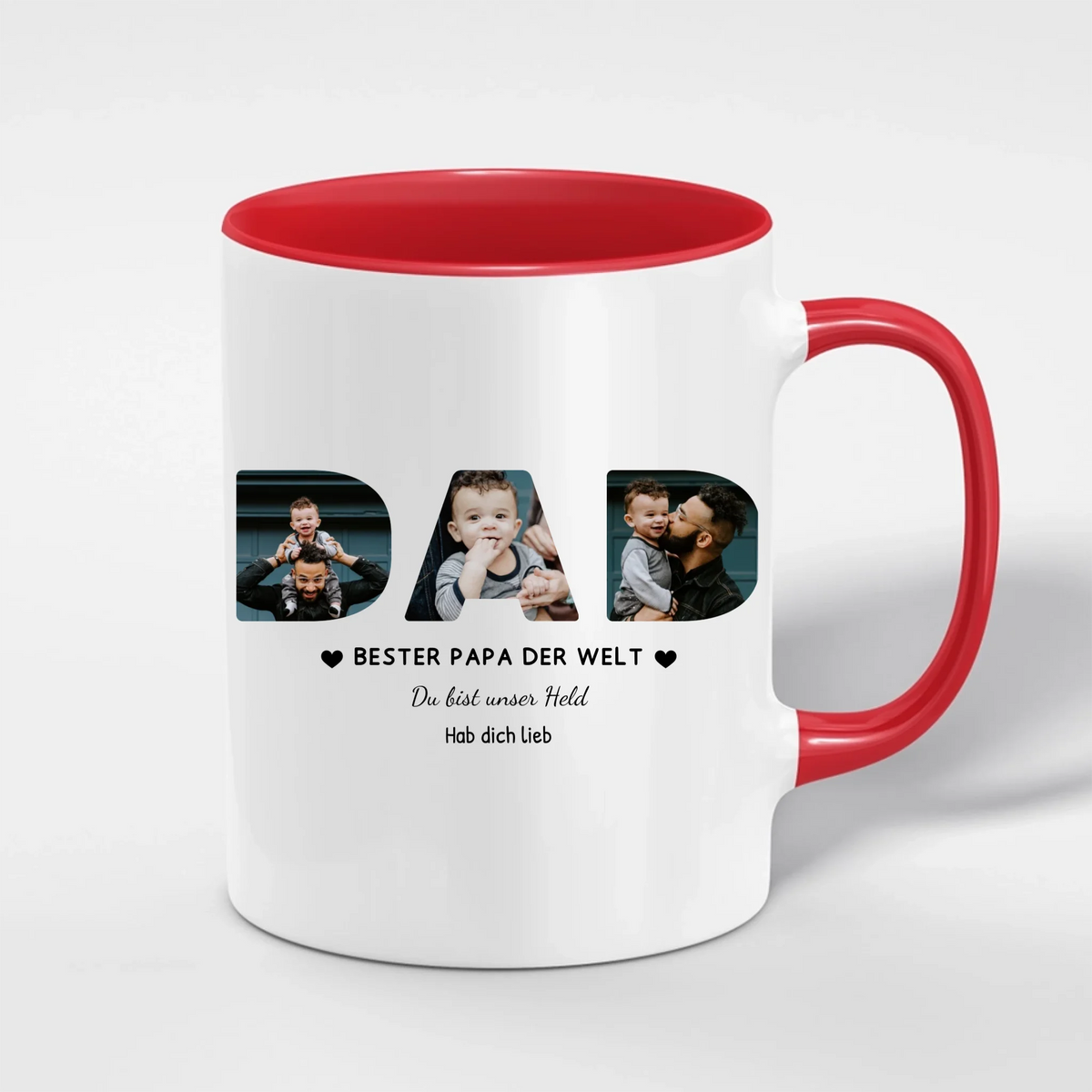 Papa Tasse mit 3 Fotos – Personalisiert mit Spruch & Grußzeile