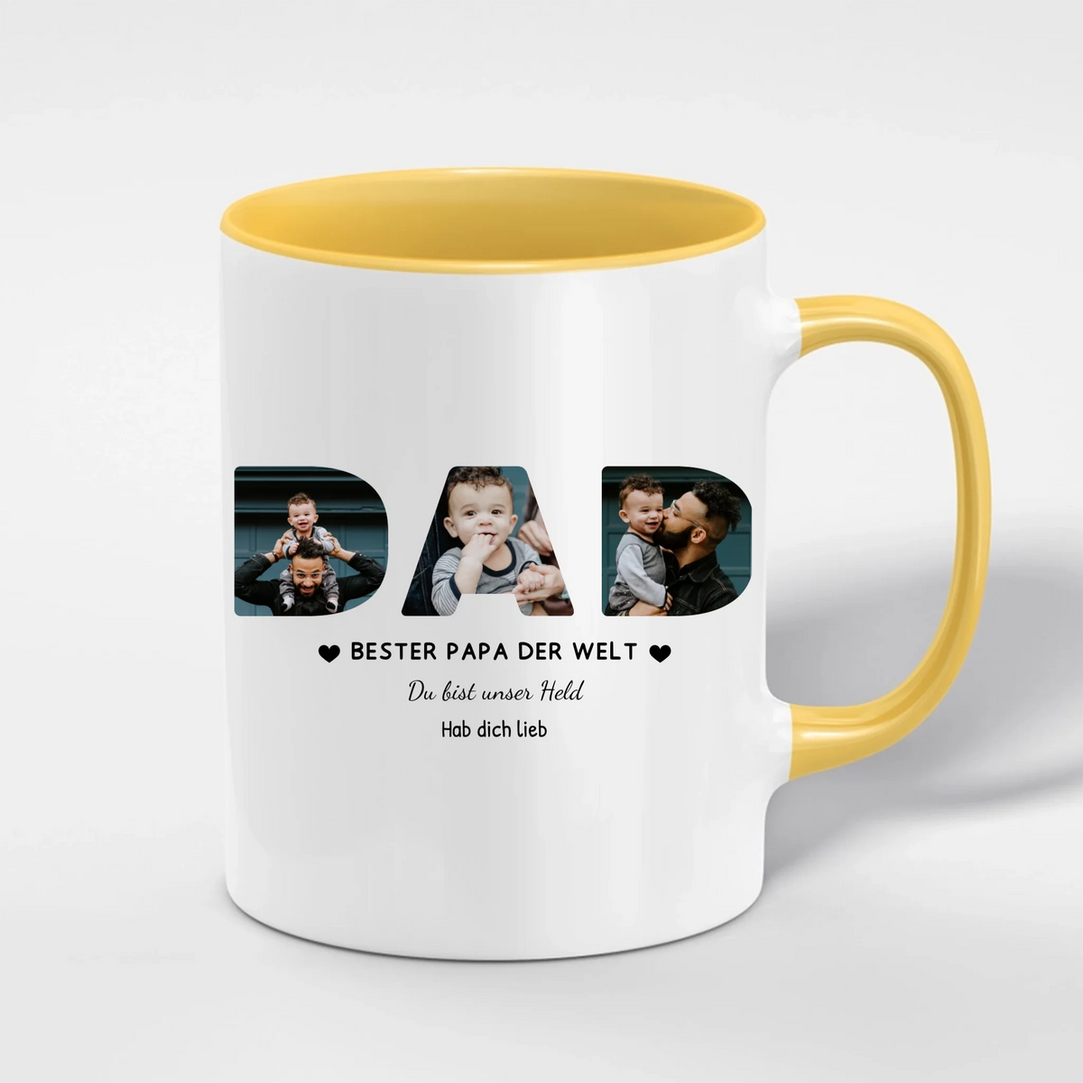 Papa Tasse mit 3 Fotos – Personalisiert mit Spruch & Grußzeile