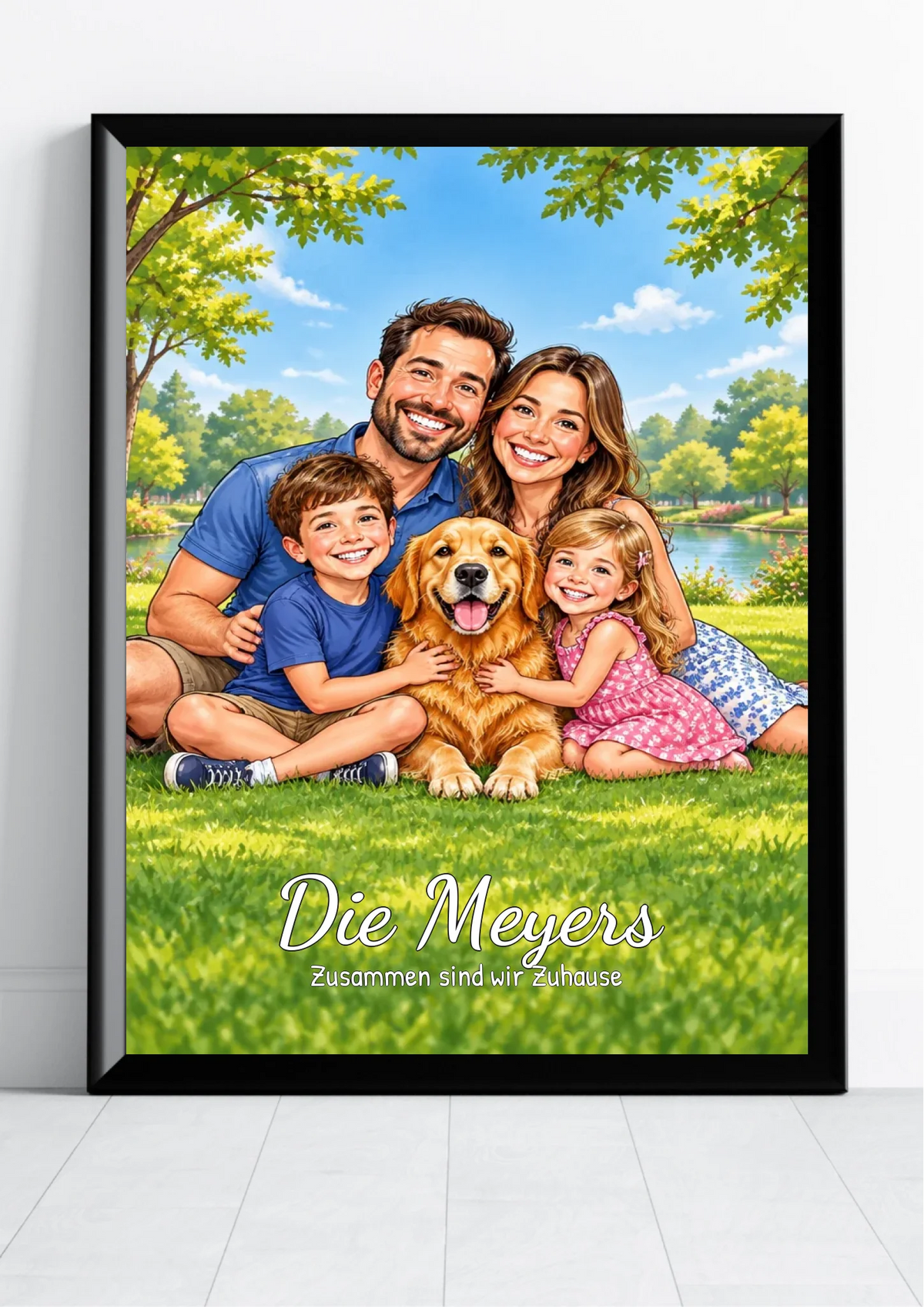 Familienposter Karikatur nach Foto – Personalisiert mit Familiennamen