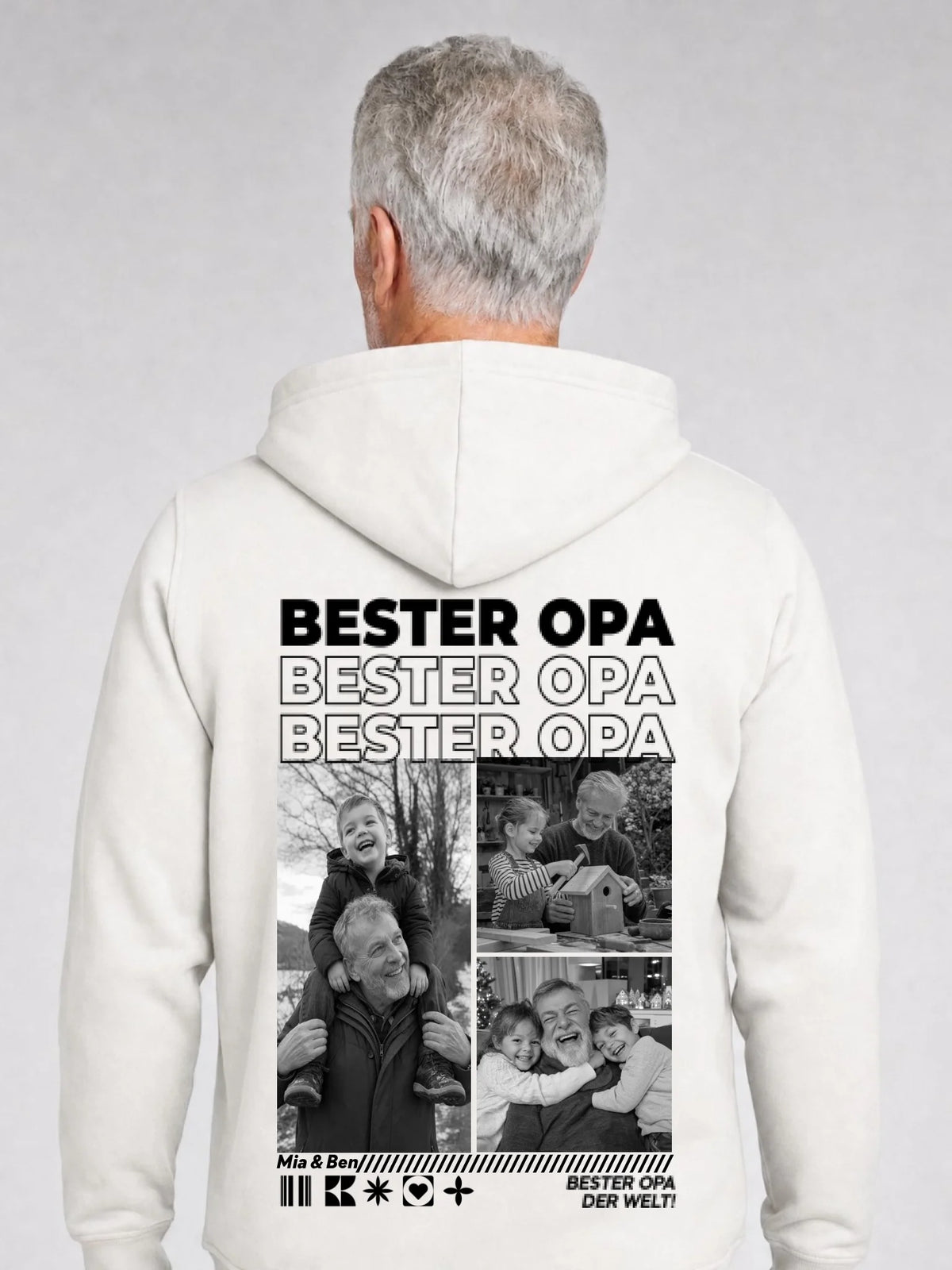 Opa Hoodie mit Enkel-Fotos – weiß