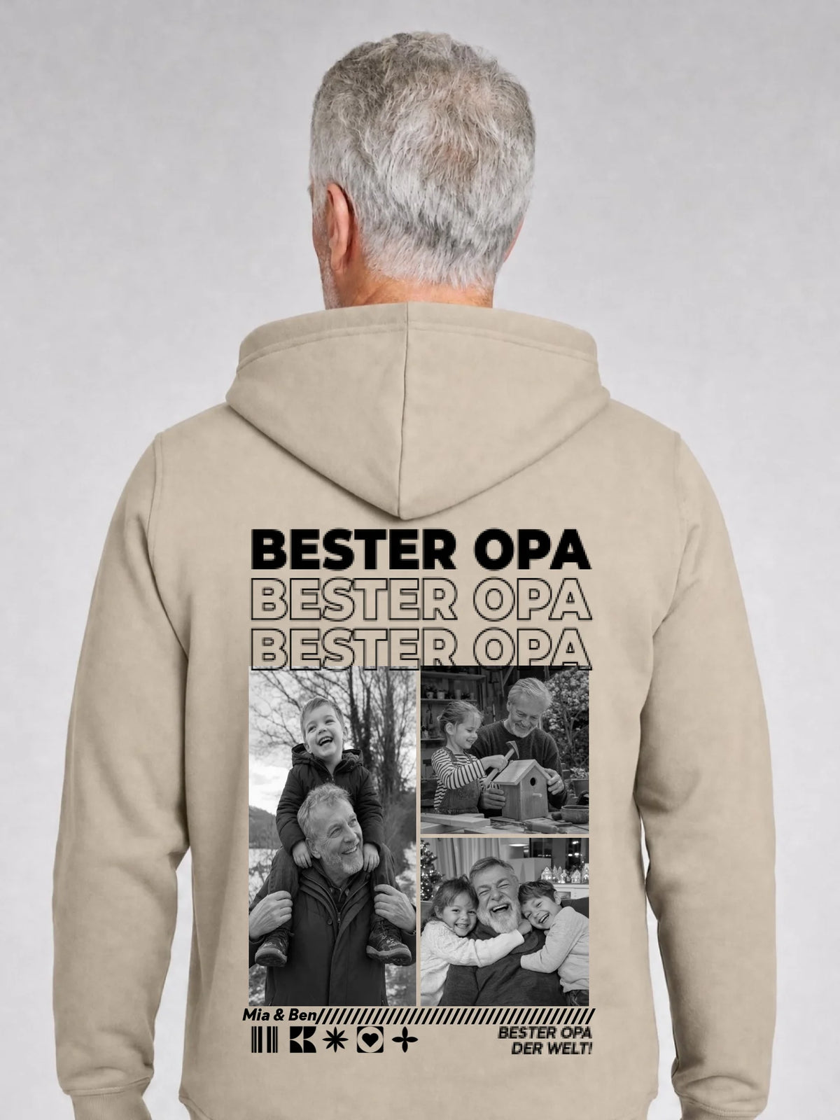 Opa Hoodie mit Enkel-Fotos – sand
