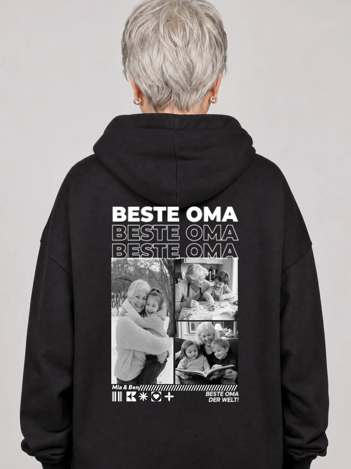 Oma Hoodie mit Enkel-Fotos – personalisiert