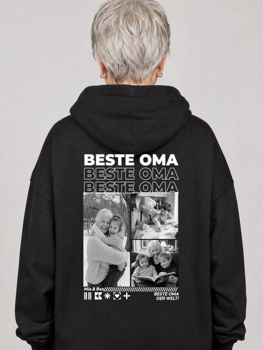 Oma Hoodie mit Enkel-Fotos – personalisiert