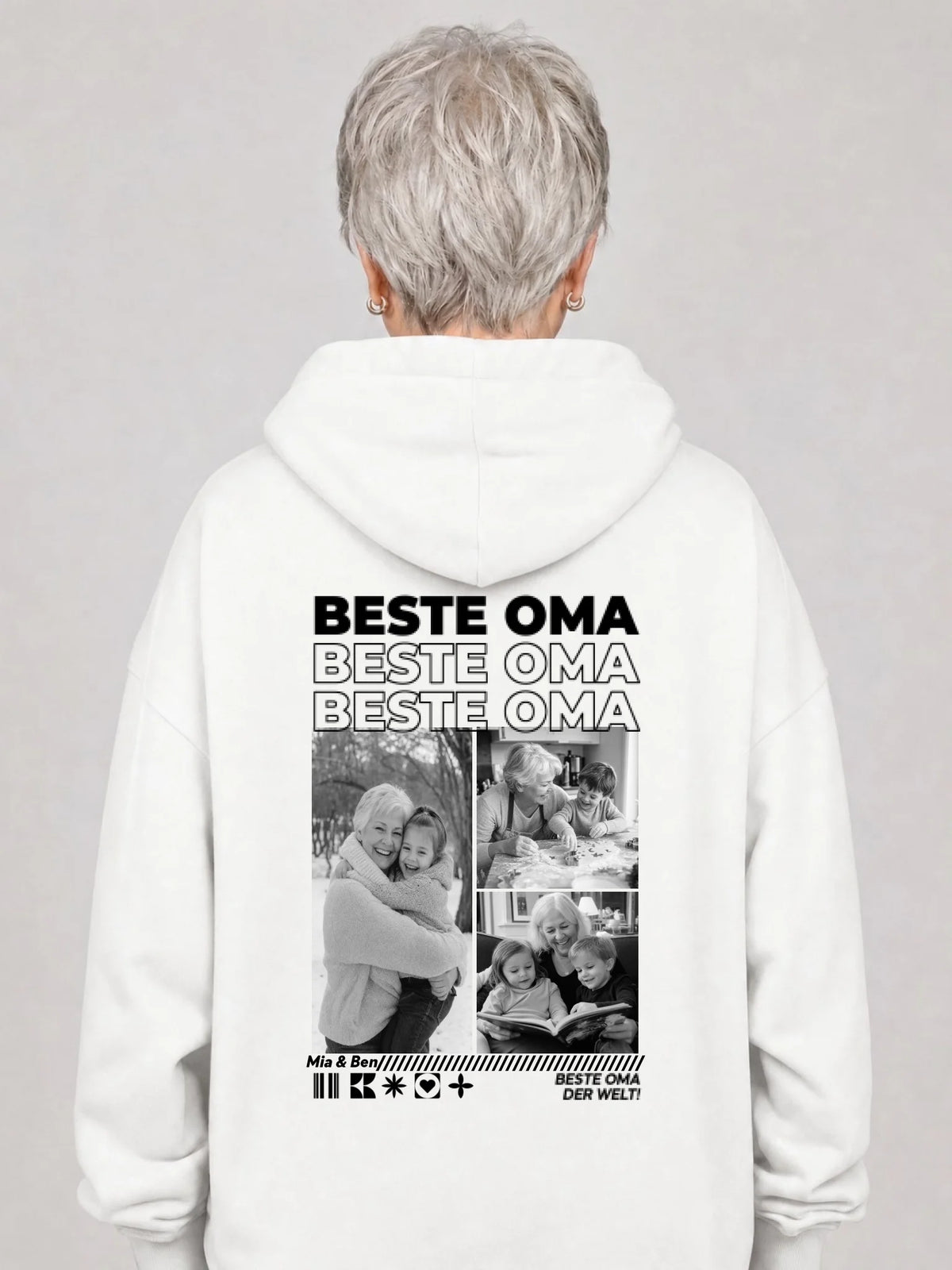 Oma Hoodie mit Enkel-Fotos – weiß